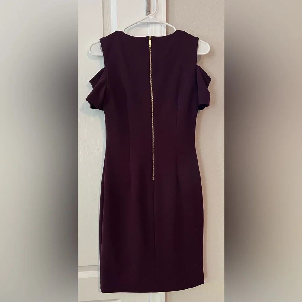 Burgundy Cold Shoulder Dress - Picture 2 of 3